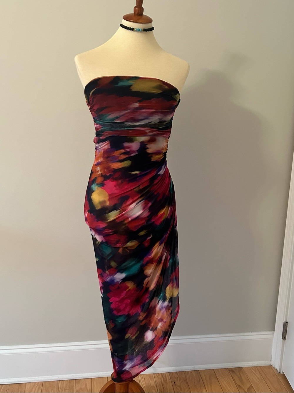 Emerald Sundae Strapless Abstract Print Asymmetrical Dress NWOT